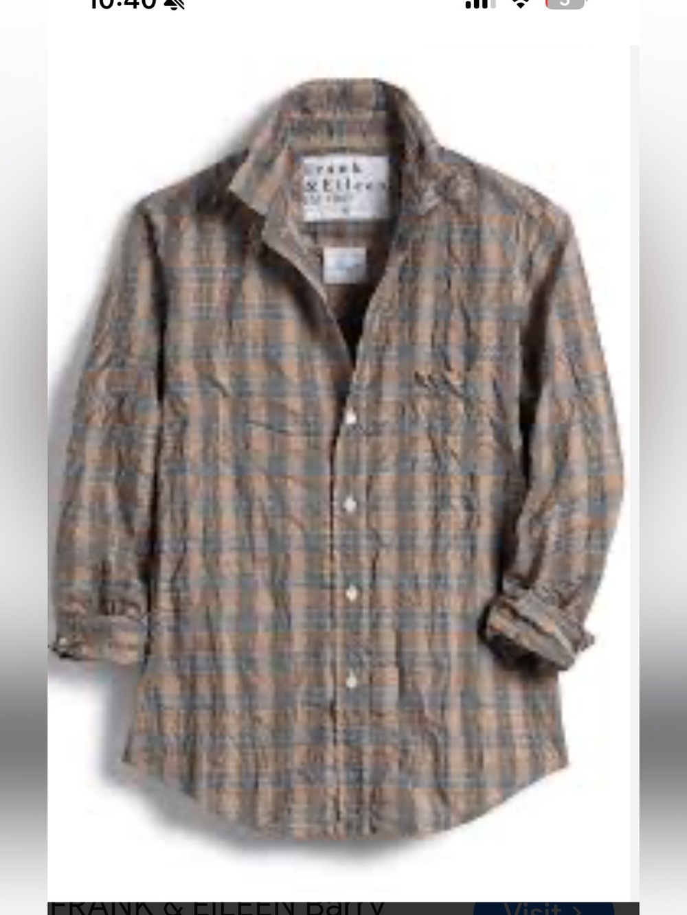 Frank & Eileen Plaid Crinkle Button-Down in Brown and black with pull on  black